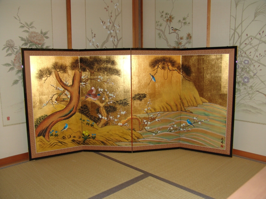 日本の風景画 屏風 金屏風 日本画金屏風の製造/通信販売(通販) 御子柴屏風店